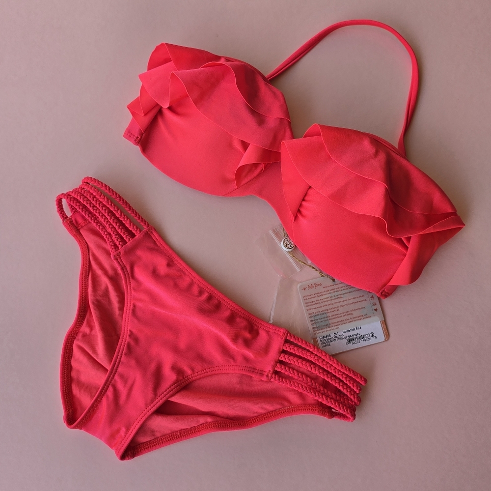 Luli Fama Vibrant Red Bikini L Top S Bottom NWT